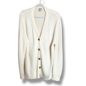 LL Bean Cotton Button Front White Cardigan Size 1X